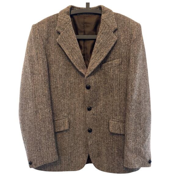 VTG Gurtex Harrris Tweed hand woven wool blazer brown medium - Picture 1 of 12